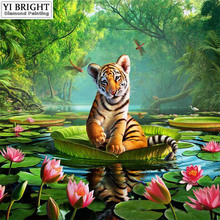 Full Square/Round Drill 5D DIY Diamond Painting "Tiger sitting in lotus" Embroidery Cross Stitch Mosaic Home Decor Gift   JCC 2024 - buy cheap
