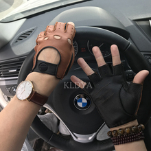 New Arrival High-Quality Semi-Finger Genuine Leather Gloves Men's Sheepskin Unlined Driving Fingerless Gym Fitness Gloves Mitten 2024 - buy cheap