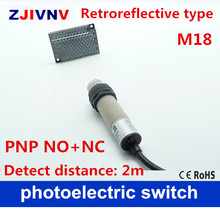 Sensor fotoeléctrico con espejo reflector, distancia 2m, interruptor fotoeléctrico M18 retrorreflectante tipo PNP NO + NC DC 4 cables 2024 - compra barato