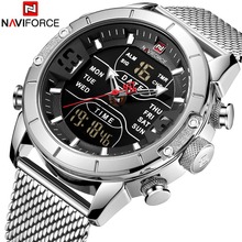 Naviforce relógio masculino de luxo, relógios impermeáveis com fuso horário múltiplo de aço de malha, marca superior para homens, relógio prateado 2024 - compre barato