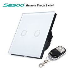 SESOO Y602 EU Standard 2 Gang 1 Way Switch with Remote Control ,Crystal Glass Panel,Wall Light Remote Touch Switch+LED Indicator 2024 - buy cheap