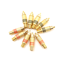 Conector macho 10 gêmeos rca, plugue av para pc e áudio, peças diy, ouro, vermelho, preto, mola de metal 2024 - compre barato