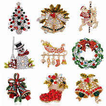 Christmas Series Brooch Crystal Rhinestone Santa Claus Jingle Bell Sled Garland Pin Holiday Women Fashion Jewelry Accessory 2024 - buy cheap