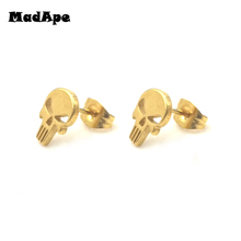 MadApe 2019 New Skull Stud Earrings Gold Color 316L Stainless Steel Punk Earrings For Women Man Aretes Des Boucles D'oreilles 2024 - buy cheap