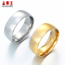 Auxauxme anel de noivado, 8mm, aço inoxidável brilhante, dourado, para homens, mulheres, joias simples 2024 - compre barato
