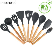 HOUSEEYOU Nature Silicone Cooking Tool Sets Spatula Soup Spoon Brush Heat-Resistant BPA Free Non-Stick Kitchen Baking Utensils 2024 - buy cheap