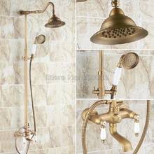 Bathroom Antique Brass Rain Shower Faucet Set with Handheld Shower & Wall Mounted Dual Ceramic Handles Bathtub Mixer Taps Wrs112 2024 - buy cheap