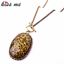 Fashion accessories leopard print oval pendant long design sweater necklace Factory Wholesale 2024 - buy cheap