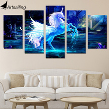 HD Printed 5 piece canvas sets art 3D unicorn horse Painting canvas pictures for living room  Free shipping/F013 2024 - buy cheap