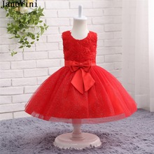 JaneVini Charming Red Tulle Flower Girl Dresses for Weddings Princess A Line Bow Sashes 3D Flowers Sleeveless Kids Pageant Gowns 2024 - buy cheap