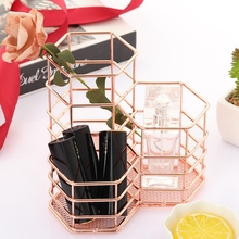 Pen Cup Holder For Desk Tidy Hexagon iron Hollow Makeup Brush Organizer Stationery Storage Container Pencil Marker Gel Pen Hol 2024 - buy cheap