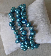 Wholesale Pearl Bracelet - 3 Rows 7.5inches Teal Color Genuine Freshwater Pearl Bracelet Wedding Birthday Jewelry. 2024 - buy cheap