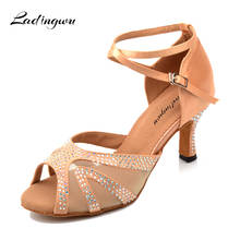 Ladingwu New Breathable mesh Latin Dance Shoes Woman Satin Apricot  Collocation Rhinestone Ballroom Dance Shoes Sandals 2024 - buy cheap