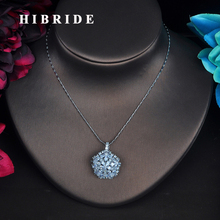 HIBRIDE Alluring Flower Round Shape Pendent Necklace For Women Bridesmaid White Gold Color Wedding Party Accessories Gifts N-508 2024 - buy cheap