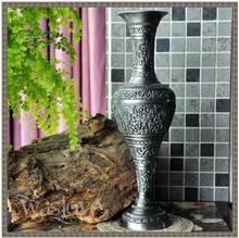Vaso de mesa para flores artificiais hp008, vaso decorativo europeu de metal, grande, gravado e retrô, h37cm 2024 - compre barato
