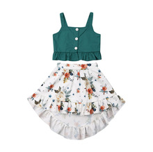 1-5Years Toddler Baby Girl Clothes Outfit Set Summer Top T-shirt Floral Skirt Beach Dress 2024 - buy cheap