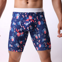 Sexy Men Underwear Boxer Shorts homme Floral Impresso Mid-rise U Convex Bolsa de Perna Longa Cuecas cueca masculina Mais tamanho M-XXL 2024 - compre barato