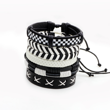 Vintage Black White Wristband Handmade Braided Punk Rock Hemp Rope Leather Bracelets Bangles For Men Boy Cool Jewelry 2024 - купить недорого