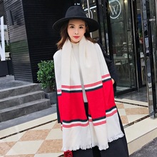 women girls Long striped scarf female autumn and winter wild dual-use large shawl demolition thick warm collar 2024 - buy cheap