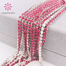 Free shipping 5 yards Super bright encryption Rose red 2mm-4mm silver base glass rhinestones cup chain,diy clothing accessories 2024 - buy cheap