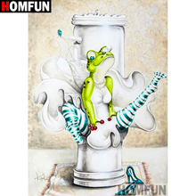 Homfun 5d bordado de diamante faça você mesmo, pintura em ponto cruz "animal sapo" bordado de diamante quadrado redondo artesanato a00625 2024 - compre barato