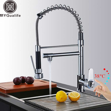 Chrome Dual Swivel Spout Kitchen Sink Faucet Thermostatic Pull Down Hot and Cold Spring Kitchen Mixer Cranes Deck Mounted 2024 - buy cheap