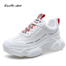 Terra estrela 2018 outono moda senhora casual branco sapatos mulher sapatilha lazer sapatos plataforma respirável casual sapato cross-amarrado 2024 - compre barato