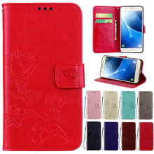 Capa de couro para samsung galaxy j510 j5 versão 2016, capa carteira com suporte de flor rosa para celulares samsung j510f 2024 - compre barato