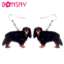 Bonsny Acrylic Black&Tan King Charles Spaniel Dog Earrings Big Drop Dangle Cute Animal Jewelry Gift For Women Girls Pet Lovers 2024 - buy cheap