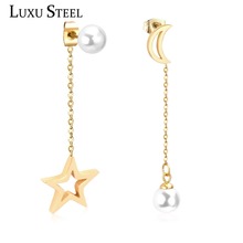 LUXUSTEEL New Arrival Star and Imitation Pearl Pendants Fashion Drop Earring Stainless Steel Gold Color Dangle Earring Female 2024 - buy cheap