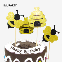 Large Glitter Honey Bee Cake Topper Gold Black Baby Shower Kids Birthday Party Cupcake Toppers for Mommy To Bee Theme Party 2024 - buy cheap