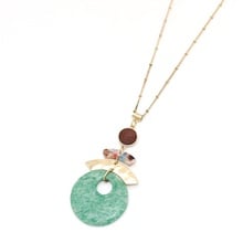 Fashion Alloy Arc Wooden Charms Green Stone Pendant Long Chain Sweater Necklace Geometric Accessories Body Jewelry 2024 - buy cheap