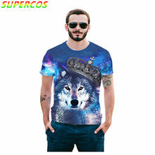 Free Shipping! Newest Good Quality Cool Summer Comfortable Short Sleeve High Street T-shirt With 3D Crown Wolf Print 2024 - buy cheap