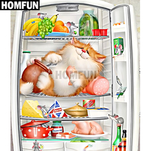 HOMFUN Full Square/Round Drill 5D DIY Diamond Painting "Refrigerator cat" Embroidery Cross Stitch 5D Home Decor Gift A02376 2024 - buy cheap