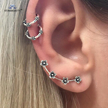 3pcs/set Cute Four-Flower Helix Piercing Earring Stud Fake Nose Ring Ear Cuff Earrings Tragus Lip Ring Fake Piercing Ear Jewelry 2024 - buy cheap