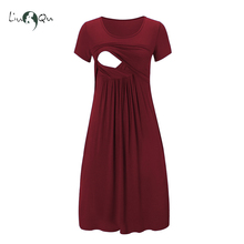 Summer Dress Breastfeeding Pregnancy Womens Clothing Maternity Dresses Pleated Wine Color Pregnant Women Short Sleeve Vestido 2024 - buy cheap