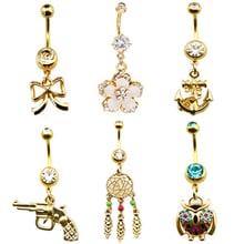 Showlove-1PC Surgical Steel Charming Gold Flower Single Gem Navel Belly Button Rings Navel Bar Body Piercing Jewelry 14G 2024 - buy cheap