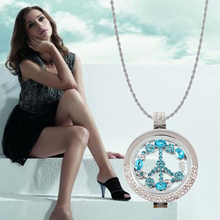 Vinnie design jóias de aço inoxidável pingente de cristal colar com 33mm azul paz moeda disco, 80cm prata cor soprano corrente 2024 - compre barato