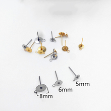 20Pcs Surgical Stainless Steel Gold Silver Tone Flat Pad with Loop Earring Stud Post Blank 5mm 6mm 8mm Earring Findings Supplier 2024 - buy cheap