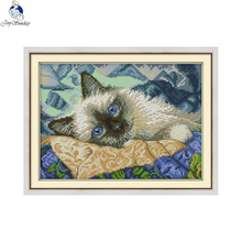 Patterns de gato olhos azuis diy feito à mão dmc 14ct e 11ct kit de ponto cruz e tela estampada com precisão conjunto de bordado bordado bordado 2024 - compre barato
