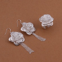 Silver color refined luxury popular ornate fashion classic openwork flowers two piece sets hot selling silver jewelry S441 2024 - buy cheap