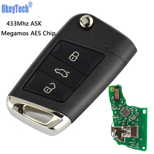 OkeyTech-llave de coche remota abatible, 433Mhz, para Volkswagen (MQB), con Chip Megamos AES, 3 botones, Envío Gratis 2024 - compra barato
