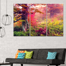Картина на холсте, маджестический пейзаж розовых осенних деревьев, 3 шт., Настенная картина, модульные обои, плакат, печать, домашний декор 2024 - купить недорого