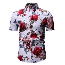 Новинка моды летнего сезона, мужская рубашка Slim Fit рубашка с короткими рукавами и цветочным узором, мужская одежда тренд размера плюс мужская повседневная Гавайи, футболки с цветочным принтом 2024 - купить недорого