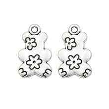 20pcs Tibetan Silver Plated Flower Bear Charm Pendants for Jewelry Making DIY Handmade Craft 20x12mm 2024 - buy cheap