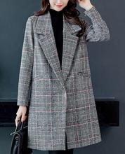 Korean Wool Blend Coat Women Long Sleeve Turn-down Collar Outwear Jacket Casual Autumn Winter Women Plaid Elegant Overcoat 2024 - buy cheap