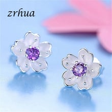 ZRHUA-pendientes de plata de ley 925 para mujer, aretes de flor de circón, joyería blanca/rosa/púrpura 2024 - compra barato