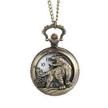 Brown Pocket Watch Men'S Vintage Tiger Hollow / Carved Quartz Pocket Watch Necklace Pendant Chinese Zodiac Women Men Gift TT@88 2024 - buy cheap