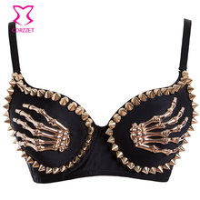 Sutiã push up esqueleto de metal, plus size, cravejado de copo, sutiã bralette, push up, 32b-40b, venda quente, roupa de dança, punk, para mulheres 2024 - compre barato