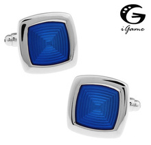 iGame Men Gift Men's Cuff Links Wholesale&retail Blue Color Copper Material Fashion Enamel Square Check Design 2024 - buy cheap